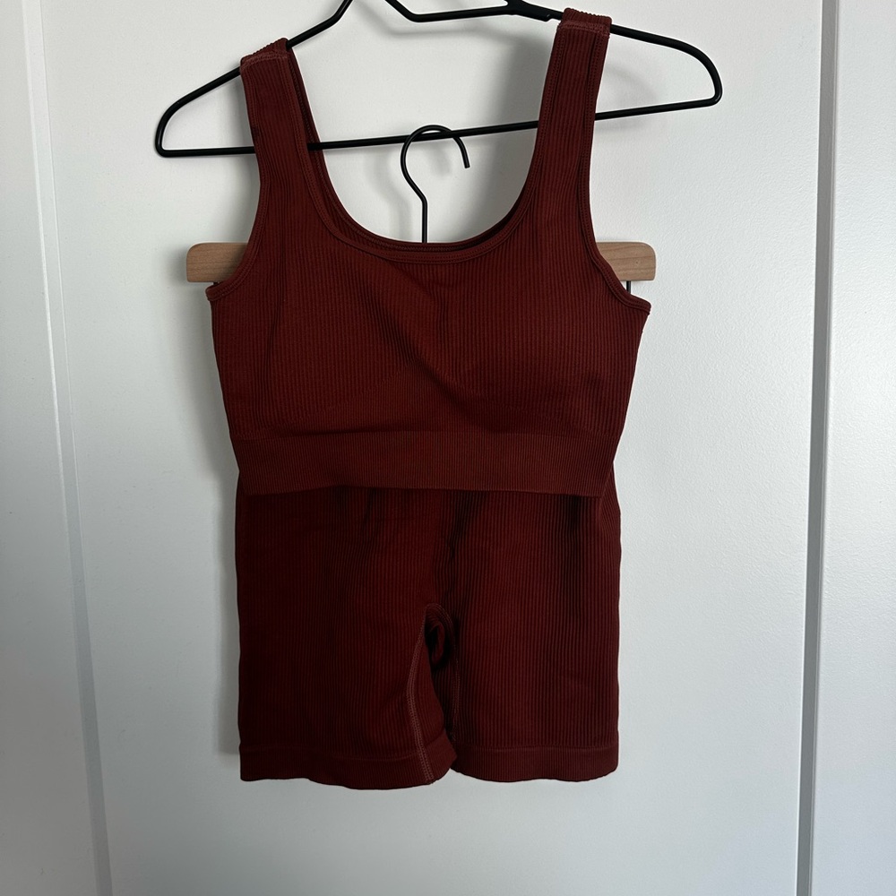 Rust Ribbed Tank and Shorts Set - Picture 2 of 2